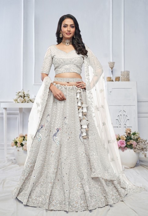 White Designer Embroidered Bridal Wear Lehenga Choli